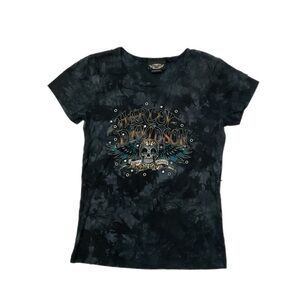 Harley-Davidson Y2K Rhinestone Skull Graphic T-Shirt